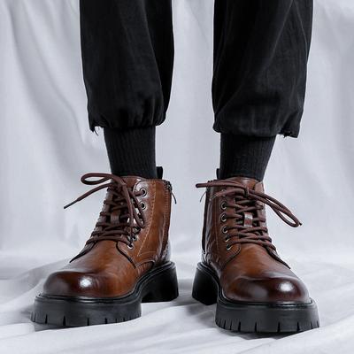 Fashion Men High-top Fashion Chelsea Boots Motorcycle and Ankle Boots Waterproof Boots Men Leather Shoes Men Casual Thick Soled Boots