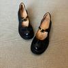 Sheepskin Version~ British Versatile Thick-soled Round-headed Small Leather Shoes for Women's Retro Shallow Mouth One-word Buckle Thick-heeled Mary 
