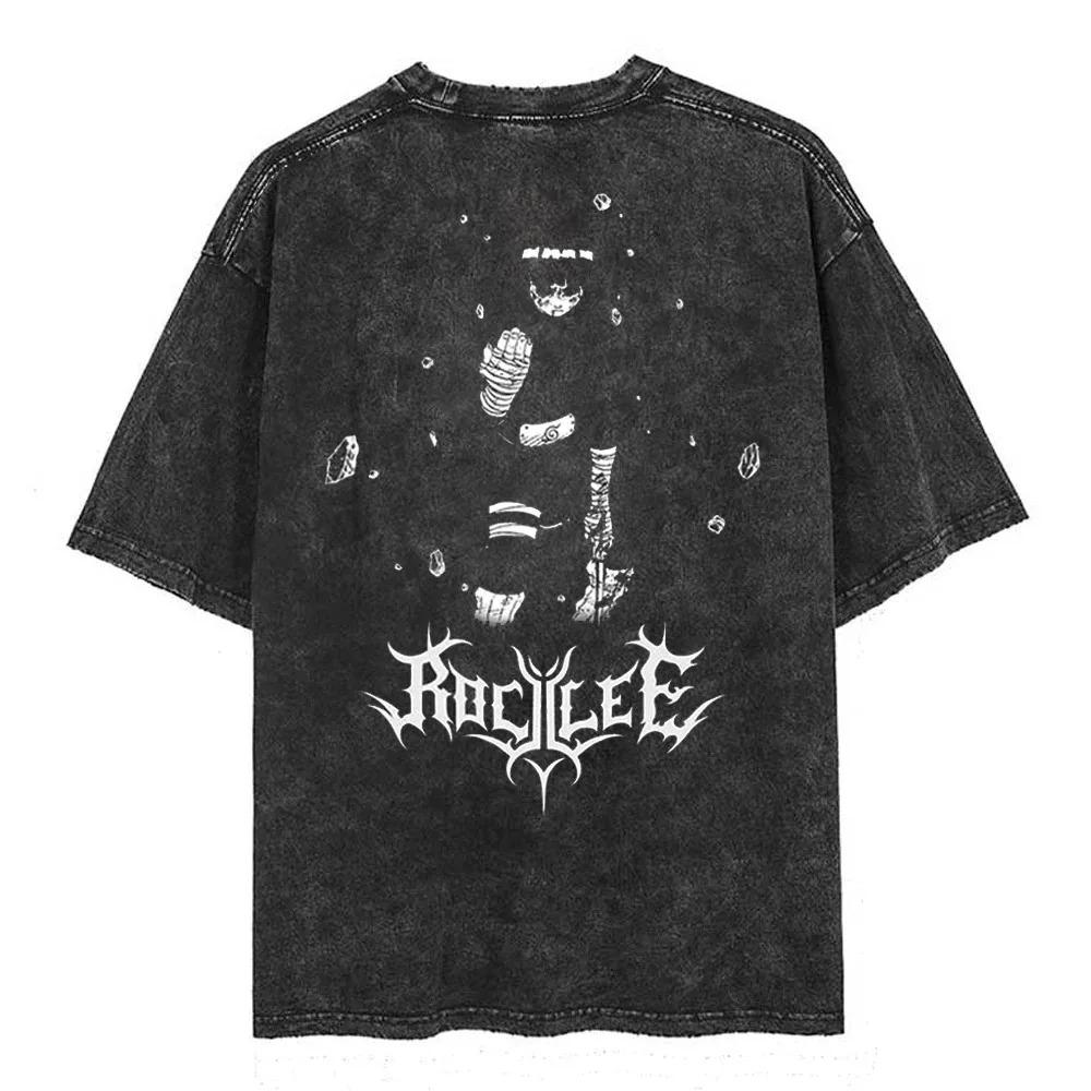 Hip Hop Streetwear Washed T Shirt Japanese Anime Naruto Print T-Shirt Vintage Top Harajuku Cotton Men Summer Short Sleeve Tshirt