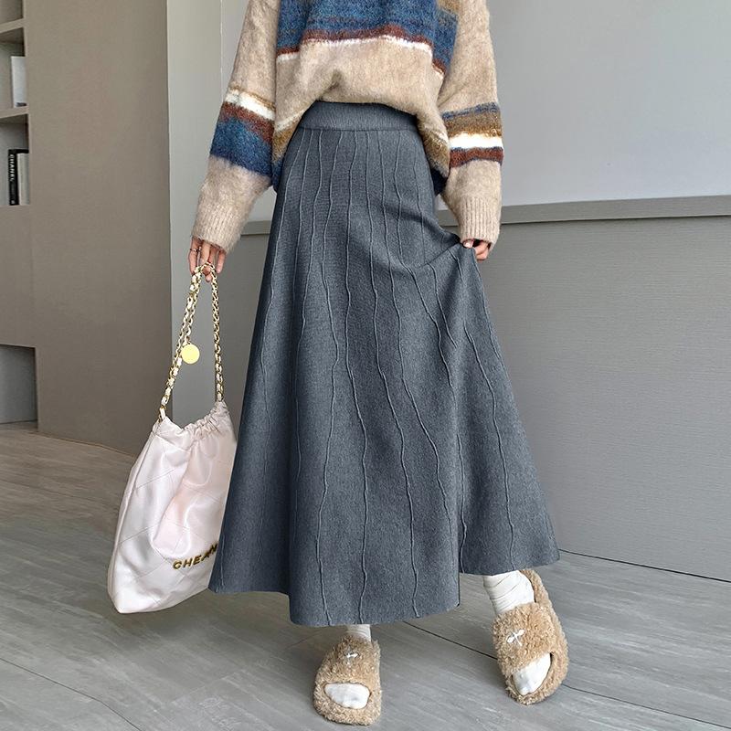 Pletená sukně Dámská Podzimní a zimní Rozšířená sukně Středně dlouhá Sukně s vysokým pasem