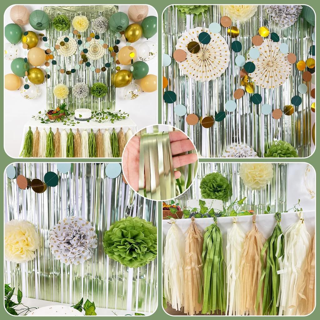 Bridal Shower Decorations Sage Green Party Decorations Bridal Shower Balloons Paper Pompoms Fringe Curtain for Wedding Bachelorette Bride To Be Party