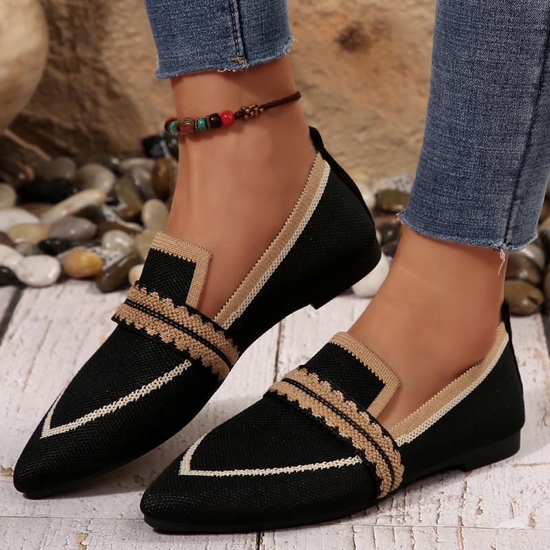 

Большие дышащие туфли Fly-knit Flat Single для женщин. Остроносые, подходящие по цвету, легкие туфли для работы на все времена. 40 чёрный