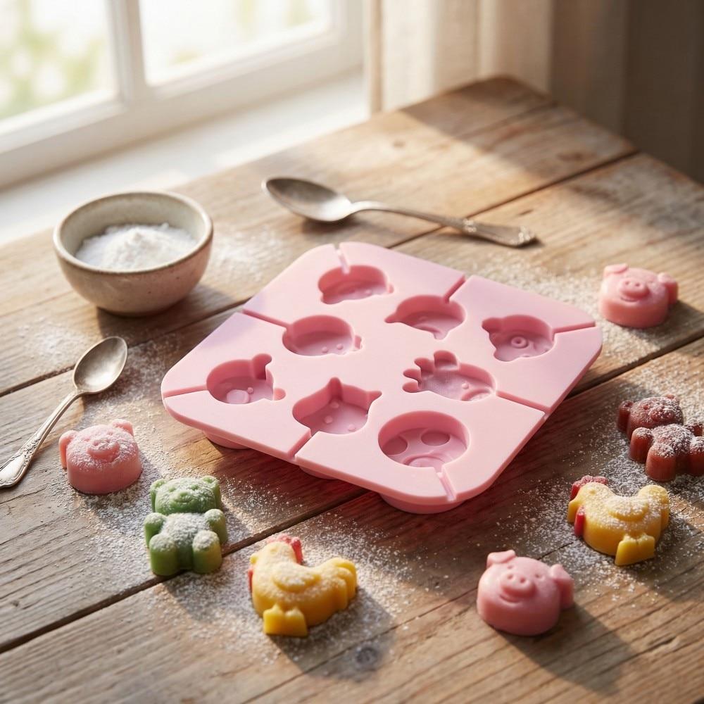 Multifunctional Silicone Candy Mold for Melted Cheese & Chocolate, Various Shapes, 14x14x1.5cm, Pink