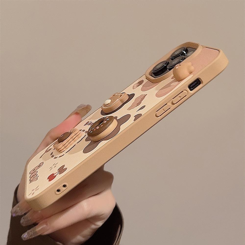 Dreidimensionaler Keks Bär Apfel 16 Handyhülle 14promax Leder 13 Geeignet für IPhone 15 Niedrige Handschlaufe 12 Hart