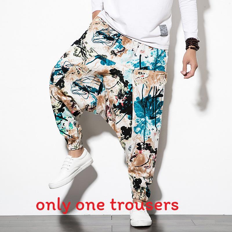 Chinese Style Summer Loose Cotton Pants With Drawstring For Casual Youth Men