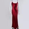 Women's Cowl Neck Sleeveless Midi Dress Fitted High Waist Elegant Satin Spaghetti Strap Backless Evening Dress
