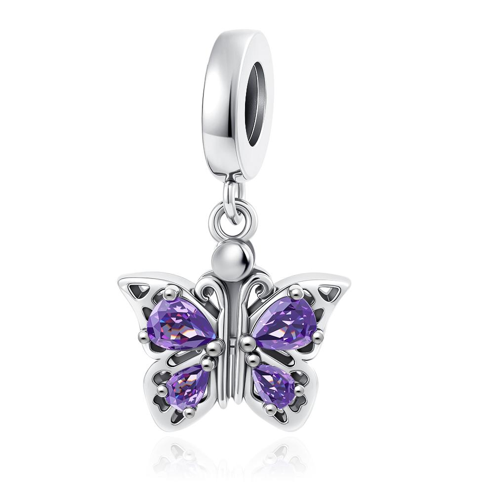 New Copper Fluorescent Purple Butterfly Flower Key Leaf Charm Bead Diy Pendant Fit For Original Diy Bracelet Women'S Jewelry