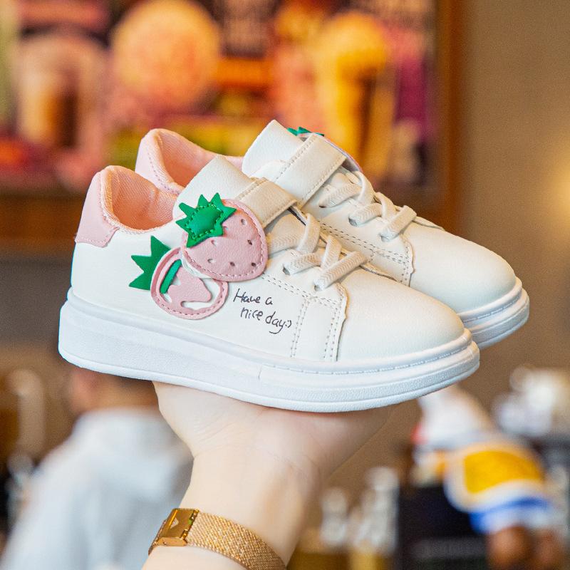 2025 spring and autumn new student flat white shoes girls casual sports shoes white running 3-12 years old board shoes