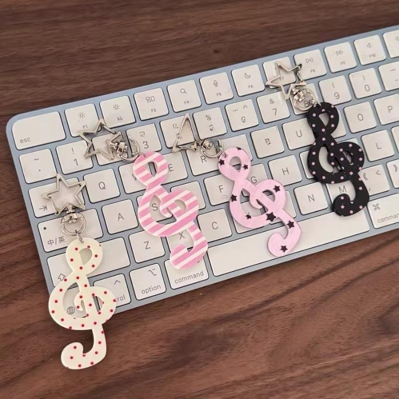 Fashion Vintage Keychain Organizer Retro Polka Dot Striped Music Note Star Bag Charm Cute Ins Keyring Holder Cute Funky Gift