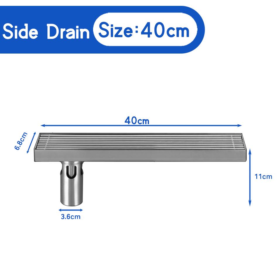 Badezimmer-Bodenablauf USU304 Edelstahl Streifen Rechteck Dusche Lange lineare Entwässerung Seitenbodenabläufe für Küchentoiletten