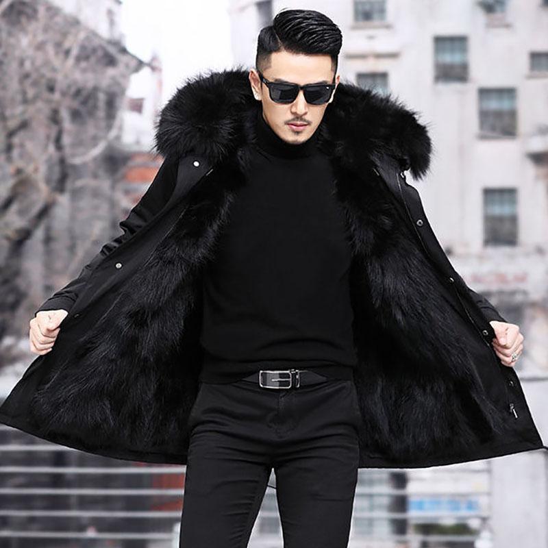 Men's Parka with Full Mink Fur Inner Liner New Winter Style Fur-on-skin Coat Imitated Mink Cashmere Mid-long Length Fur Coat