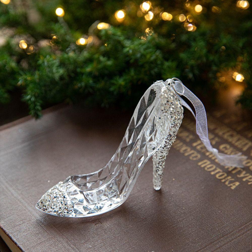 2pcs Acrylic Crystal Christmas Tree Pendant Angel/Dancing Girl Clear Xmas Tree Hanging Ornaments Stereoscopic with Sequins
