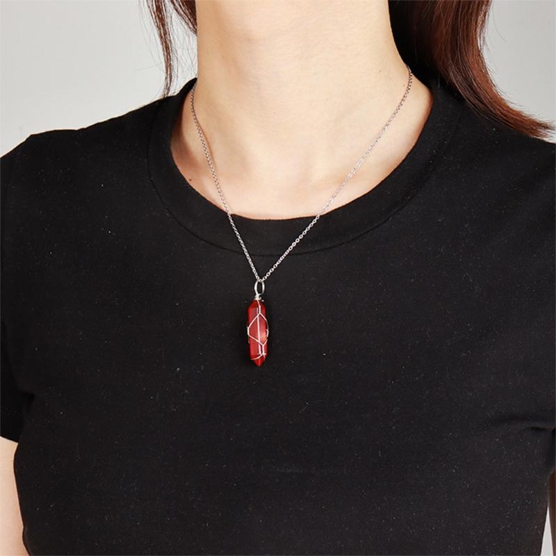 Natural Gemstones Pendant Wire Wrapping Carnelian Necklace Jewelry Decorations Crystal Agate Gift for Women Man