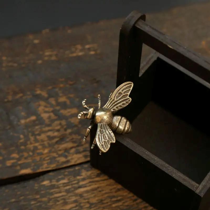 Massive Messing-Insekten-Honigbienen-Figuren, Miniaturen, Teehaustier, lustiger Käfer, Bastelsammlung, kleine Desktop-Ornamente, Heimdekorationen