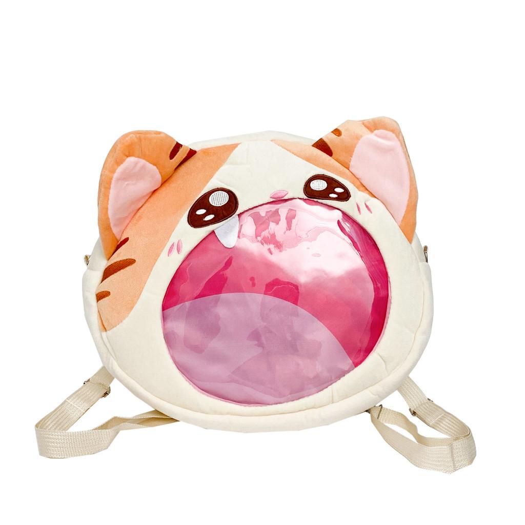 Big Mouth Mew Cartoon Cat Shoulder Bag With Nylon Material For Daily Use
