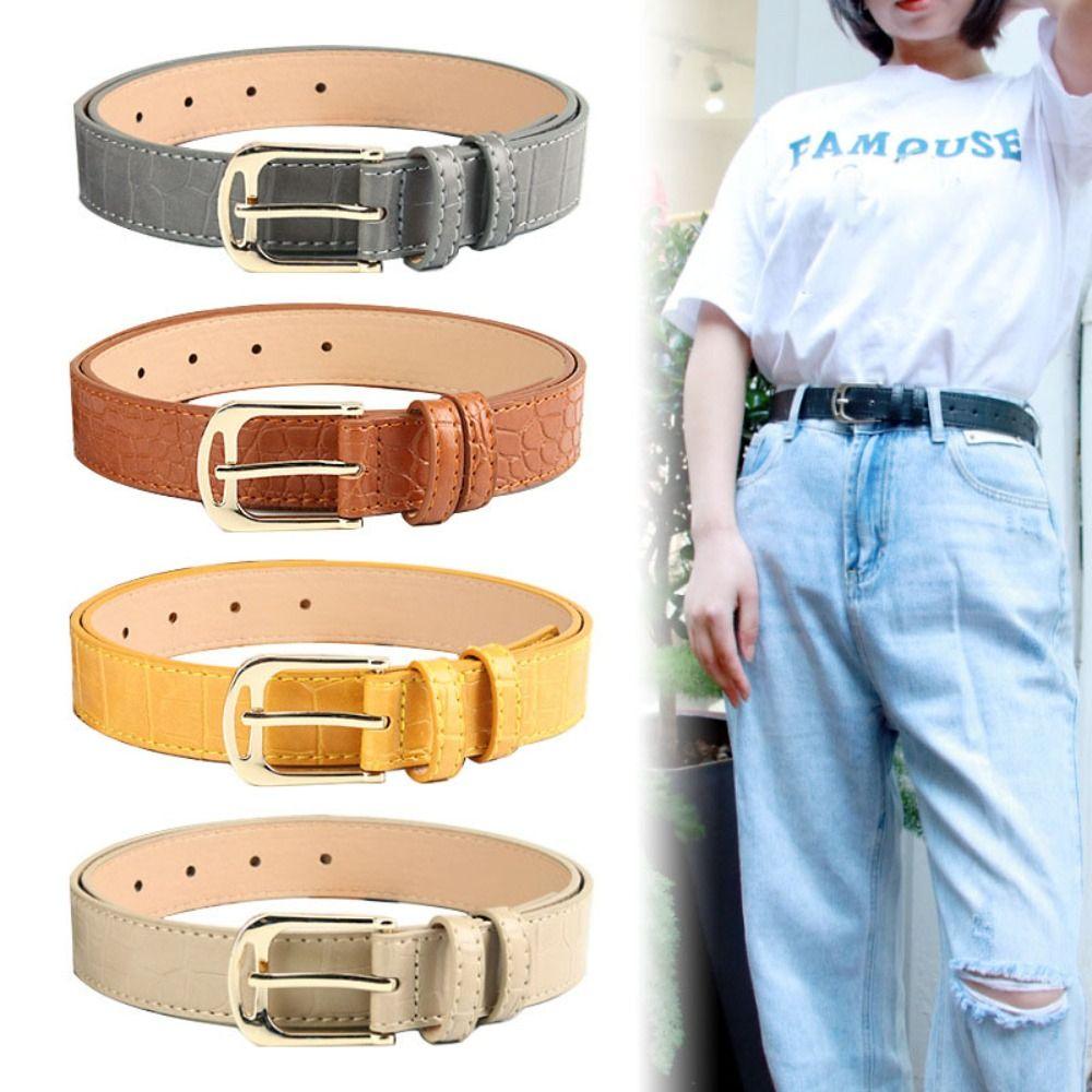 

Solid Color PU Leather Belt Pin Buckle Women Waistband Elegant Thin Waist Belt Ladies/Girls Camel-Style A