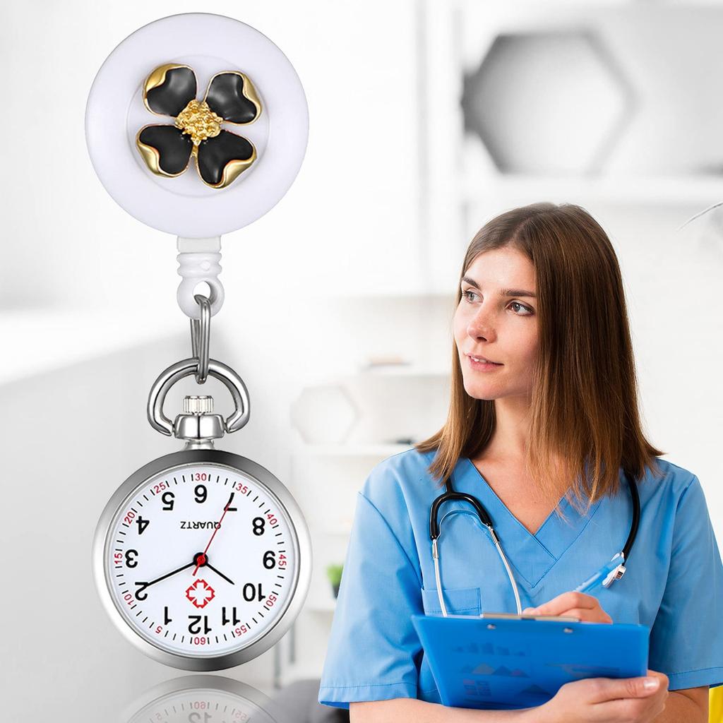 Lancardo Nurse Pocket Watch for Clip Easy to Baked Varnish 3 Colors to Choose Stretchable Watch, Nurses, Type, Unisex, Numbers, Read, Women's, Petals,