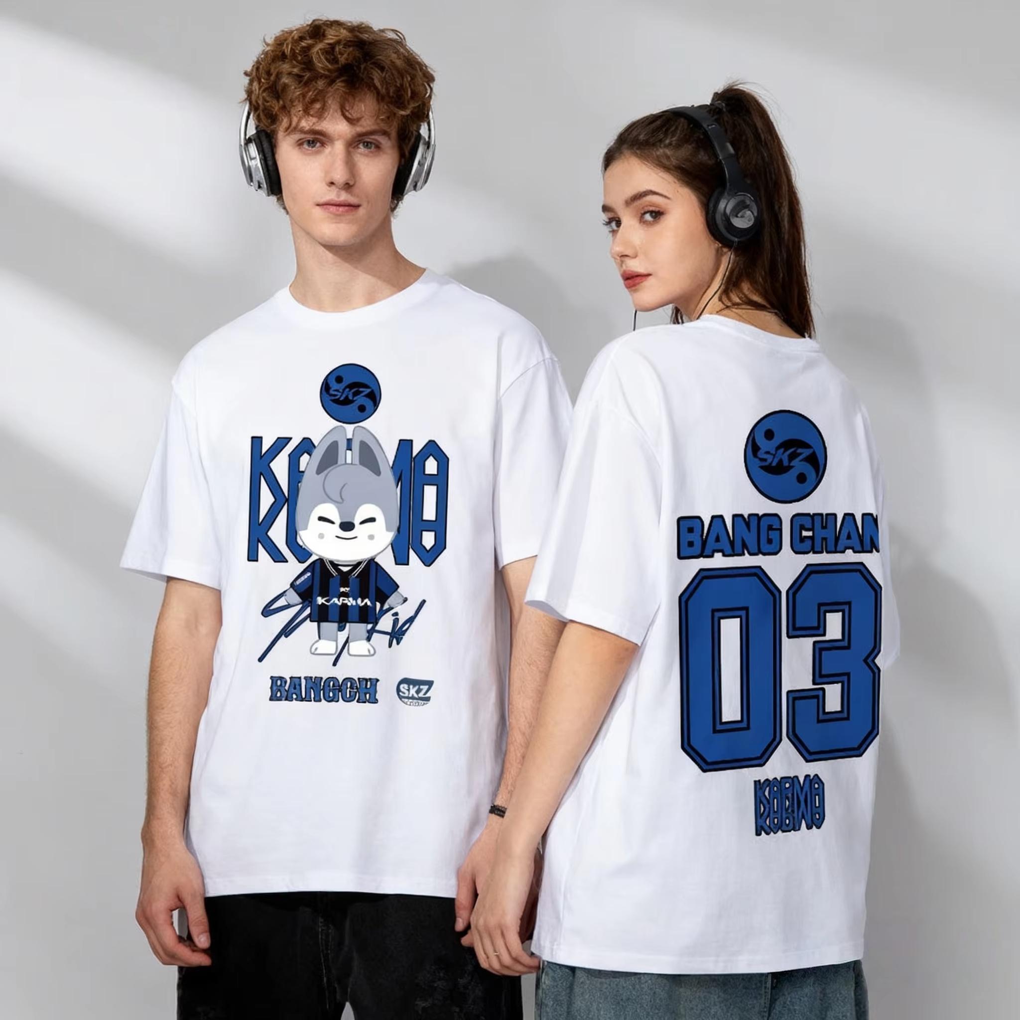 Хит продаж KPOP KARMA HYUNJIN Мультяшный принт Оверсайз Повседневная Милая Модная Футболка Корейская Мода Футболка для фанатов Топ Харадзюку L