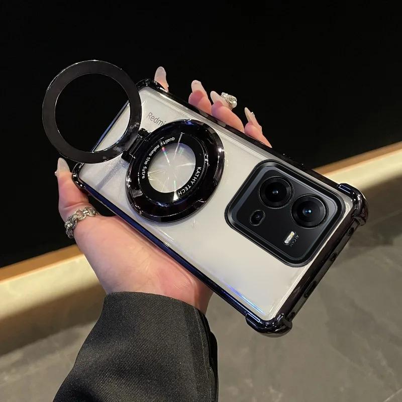 For Vivo V25E Case Luxury Plating Stand Shockproof Clear Case For Vivo V50 V27E V29E Y20 Y21 Y51 Y53S Y33 Y35 Y36 Y28 Y29 Cover