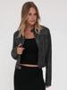 Giacca Moto Corta Vintage da Donna in Ecopelle con Zip e Collo Alto Cappotto Biker Corto Casual