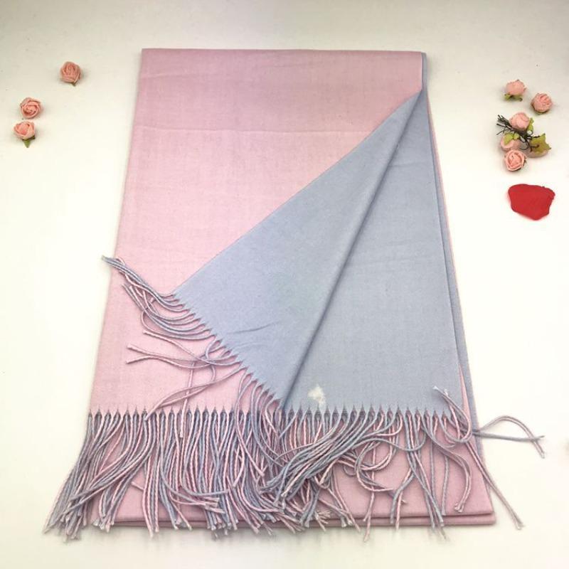 Solid color versatile imitation cashmere men's and women's winter thickened warm double-sided two-color shawl fringed scarf