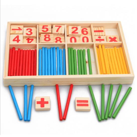 Counting Sticks Wooden Building Block Montessori Mathematical Kids Education Toy