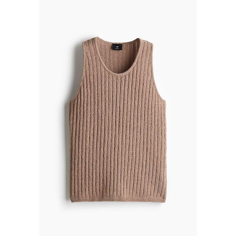 

HM Men s Vest Fall 2025 New round Neck Sleeveless Loose Rib Straight-leg Hem Tops 1265014 Deep beige 180/124(2XL)