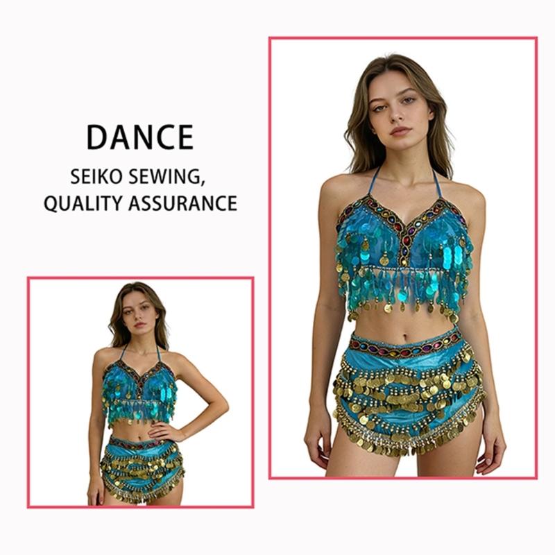Belly Dance Costume Hip Scarf And Glittering Sequins Skirt Wrap Photography Studio Dance Wear For Nightclub Performances