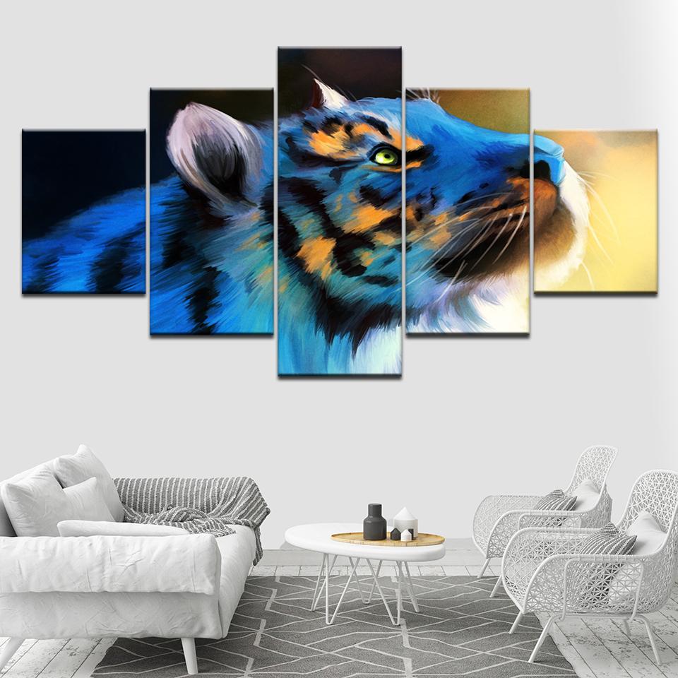

The blue tiger animal 5 Piece HD Wallpapers Art Canvas Print modern Poster Modular art painting for living room Home Decor 20x35 20x45 20x55cm