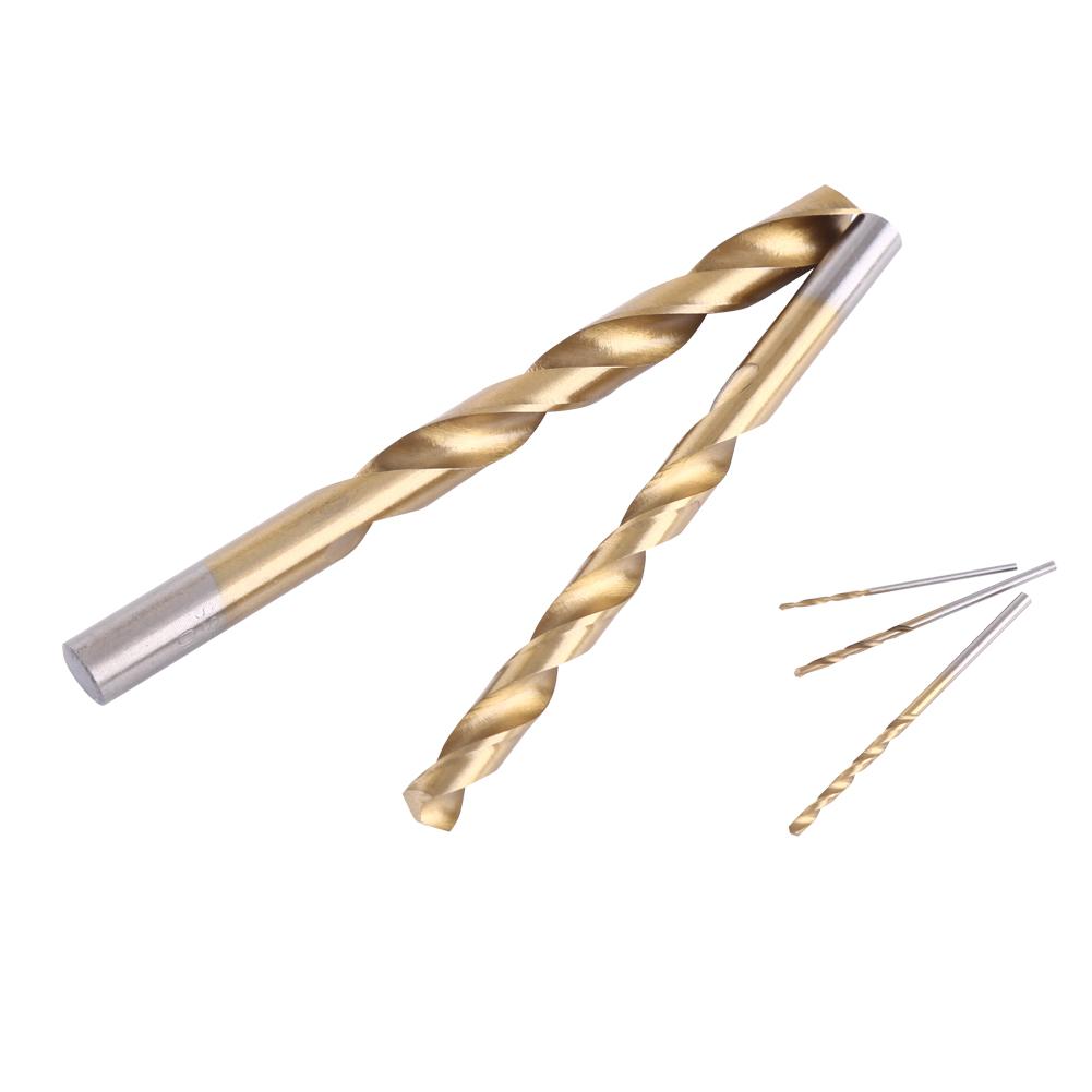 19pcs High Speed Steel Titanium Coated Twist Drill Bit Set 110mm Straight Shank
