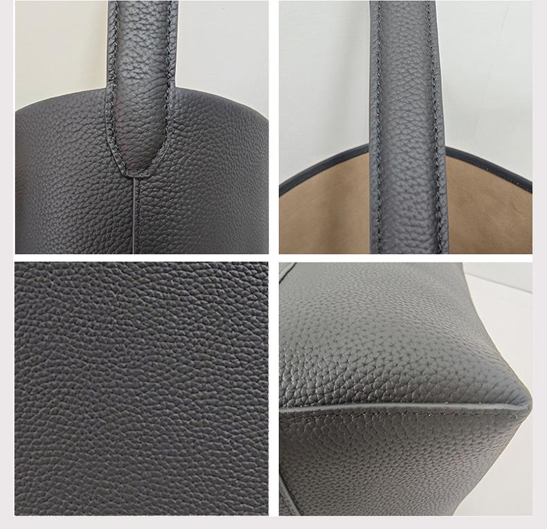 Genuine Leather Women's Bucket Tote - Large Capacity Soft Leather Handbag for Daily Commute