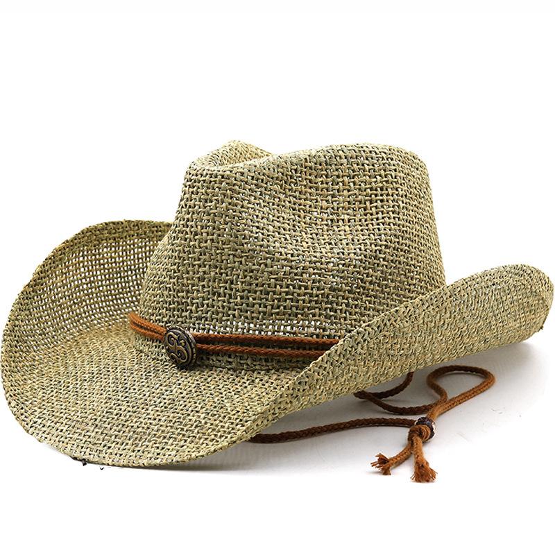 Simple salty grass handmade western denim straw hat top hat outdoor beach hat sun hat NZCM