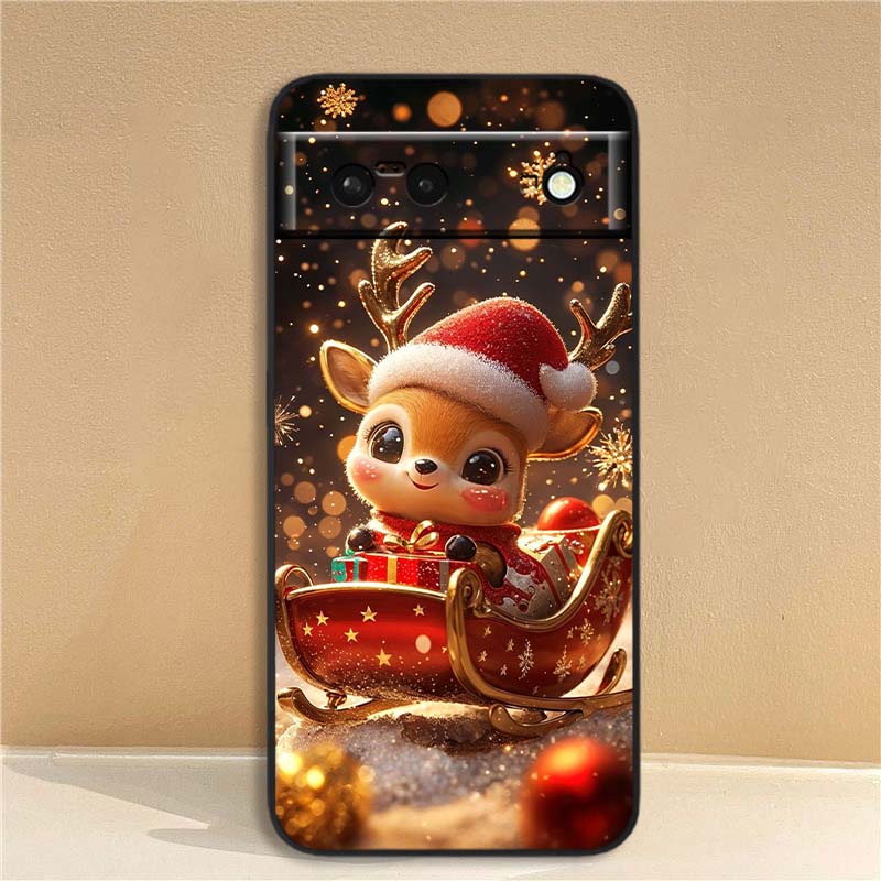 Christmas cartoon pattern Phone Case For Google Pixel 10 9a 9 8A 8 7 7A 6 6A Pro XL 2024 5G Black Soft TPU Silicone