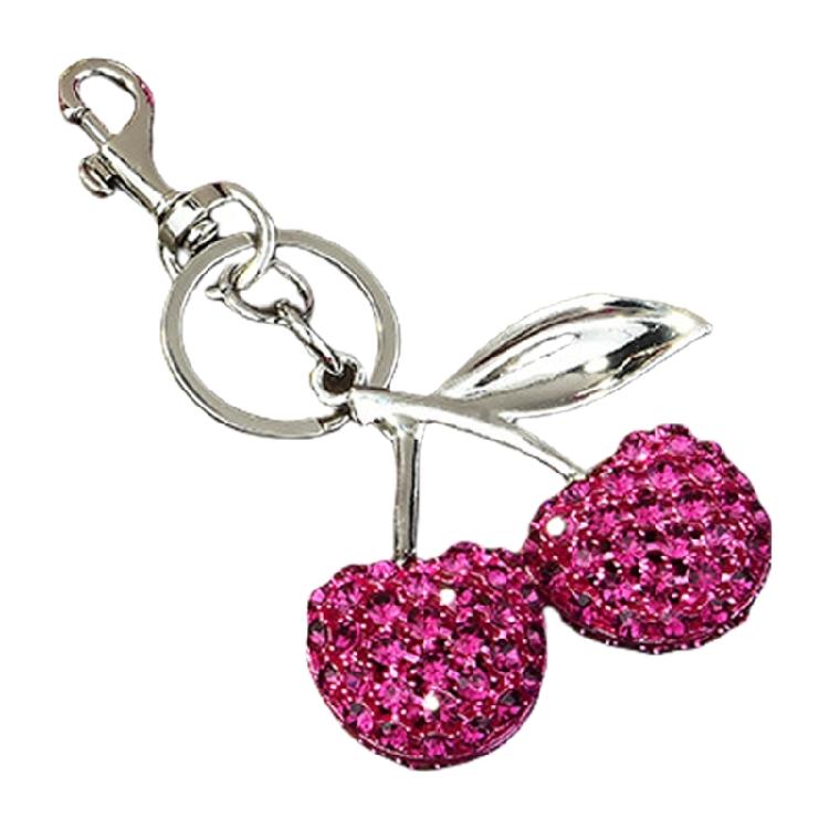 

Sparkling Rhinestones Cherry Key Ring Purse Decoration Fruit Shaped Keychain Fashionable Women Handbag Bag Accessory