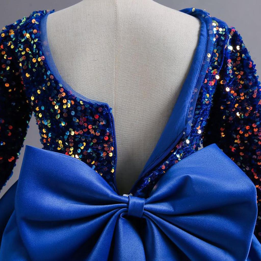 European & American Cross-Border Girls' Sequined Princess Long-Sleeve Evening Dress for Age 1