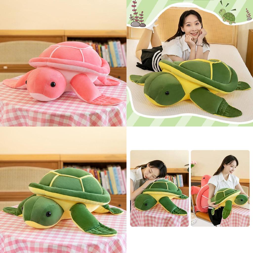 Adorable Green Turtle Plush Pillow Ultra-soft Pp Cotton Stuffed Animal Toy For Kids