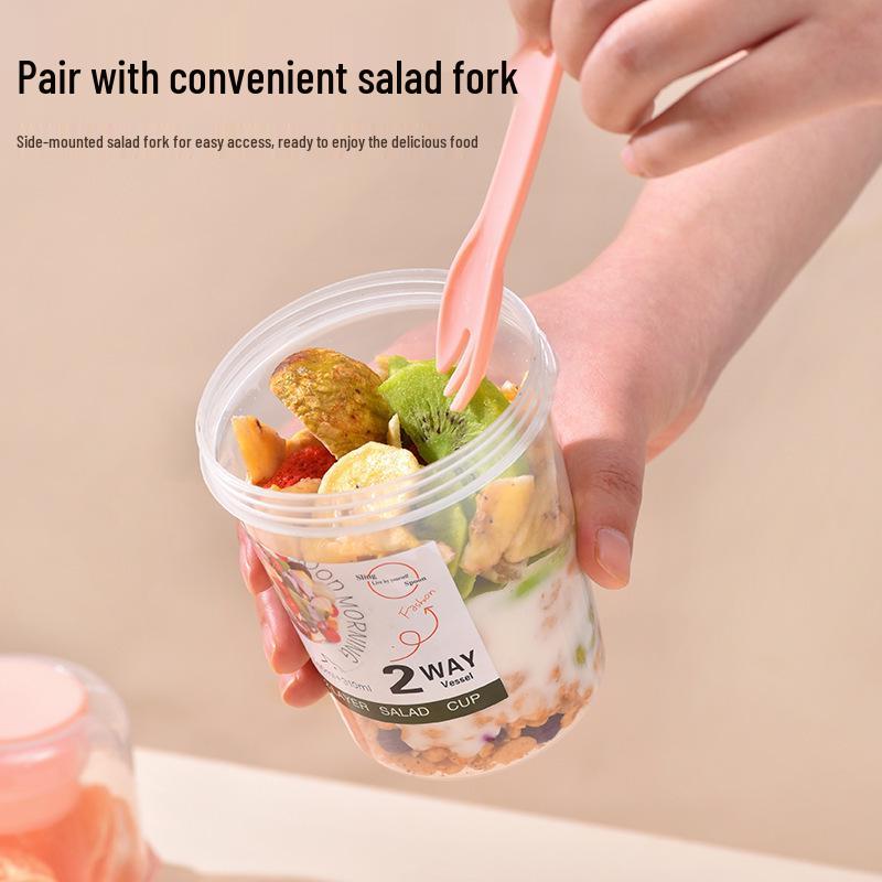 Portable Salad Cup with Fork and Lid - Ideal for Fruit, Vegetables, Oatmeal, and More, Sealed Mason Jar Design