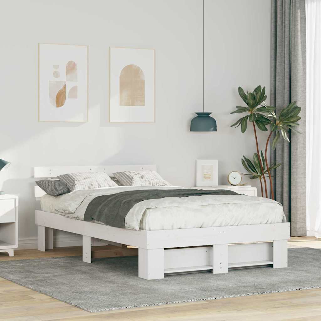 White Bed Frame with Headboard 120 x 190 cm Solid Pine Wood