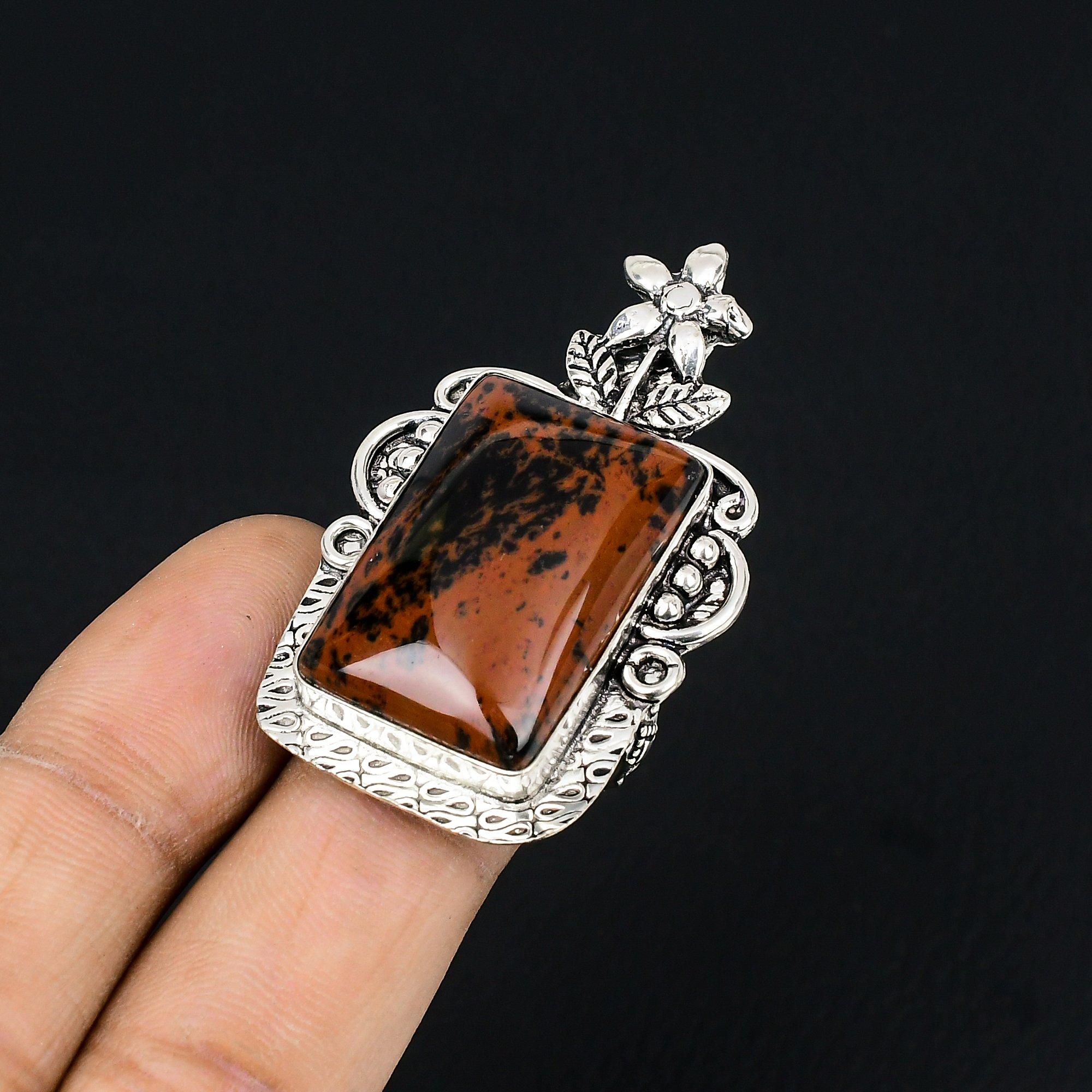 Friendship Day Deal Mahogany Obsidian Stone 925 Sterling Silver Wife Flower Ring 9
