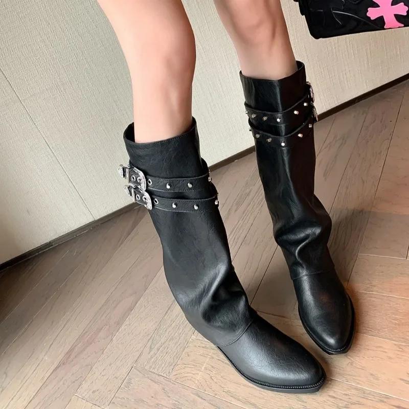 Fashion 2024 Winter Luxury Designer Winter Women's Western Cowboy Boots Fashion Ladies Elegant Rider Long Boots Square Heel Womens Shoes