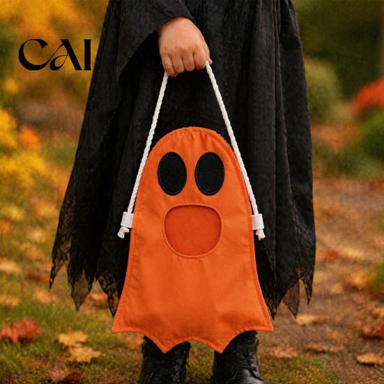 Small Gift Bag for Kids Halloween Ghost Candy Kids, Cute Fabric Treat or Trick Non Woven Container Tote with Handle, Spooky Snack Goodie Bags