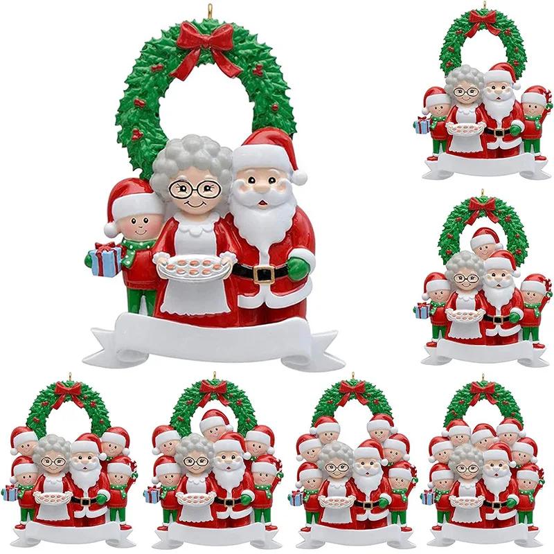 Christmas Tree Ornament Resin Santa Claus Family Figurines Hanging Pendant DIY Name Card Miniatures Decor Xmas Tree Pendants