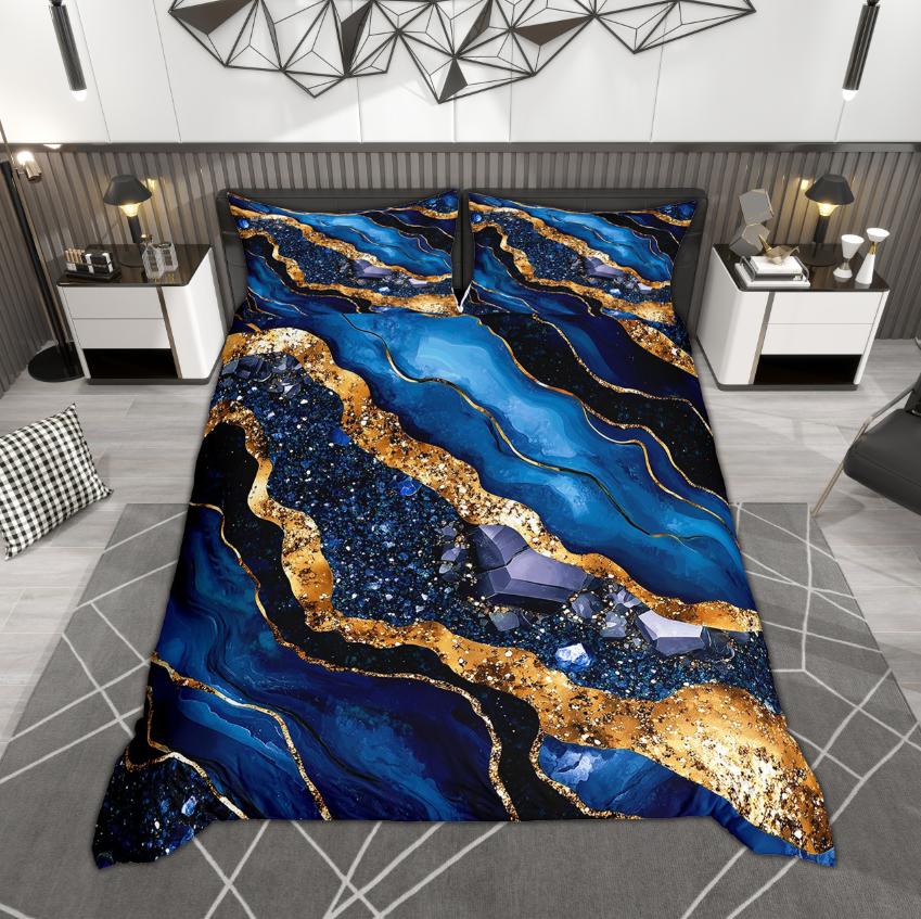 Comforter Homewish Chic Marble Gold Metallic Bedding Set Abstract Watercolor Art Bed Set Room Decor
