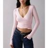 Women S Slim Fit V Neck Long Sleeve T Shirt With Cross Waist Wrap