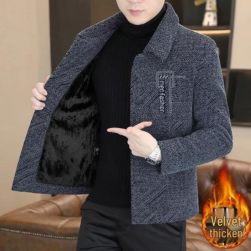 Vielseitige Herren-Wolljacke mit Revers – Mit Samt gefüttert, dick für Frühling & Herbst