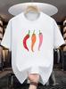 Unisex Navy Blue Crew Neck Tee Three Colorful Red Orange Pink Chili Pepper Simple Cartoon Vegetable Minimal Casual Cotton Tops