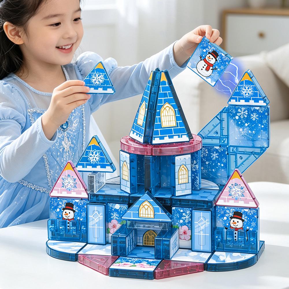DIY Children's Magnetic Ice & Snow Princess Castle Building Blocks - Parent-Child Interactive Geometric Tiles