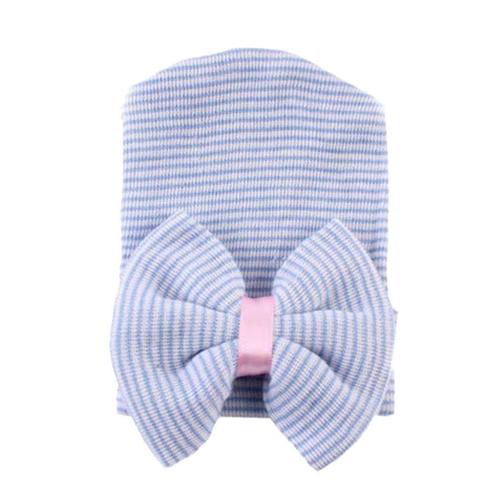0-6 Months Newborn Baby Hats Cotton Beanie with Bow Soft Knit Tire Striped Infant Caps Toddlers Bebe Photography Hats