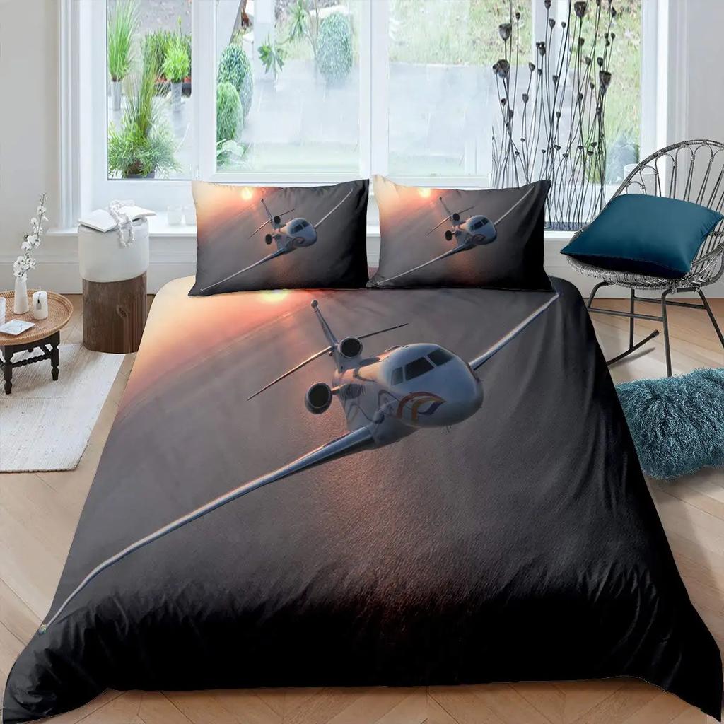 Airplane Fighter Duvet Cover King/Queen Size,flying Fighter Jet Bedding Set for Kids Teens Boys,modern Cool Airplane Quilt Cover