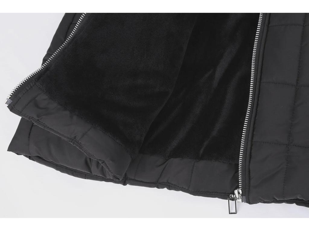 2024 Women's Winter Hooded Black Cotton Coat with Plus Velvet Lining, Medium Long